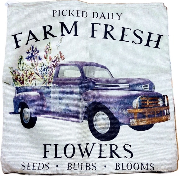 NEW SPRING/EASTER FARM FRESH FLOWERS PURPLE VTG TRUCK LINEN PILLOW COVER 17.7" - Picture 5 of 6